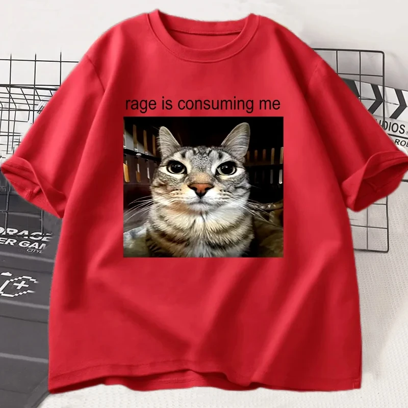 حجم كبير الرجال النساء تي شيرت الغضب يستهلكني سخيف يحدق القط ميمي المحملة عادية قصيرة الأكمام القط عاشق تي شيرت المتضخم #6