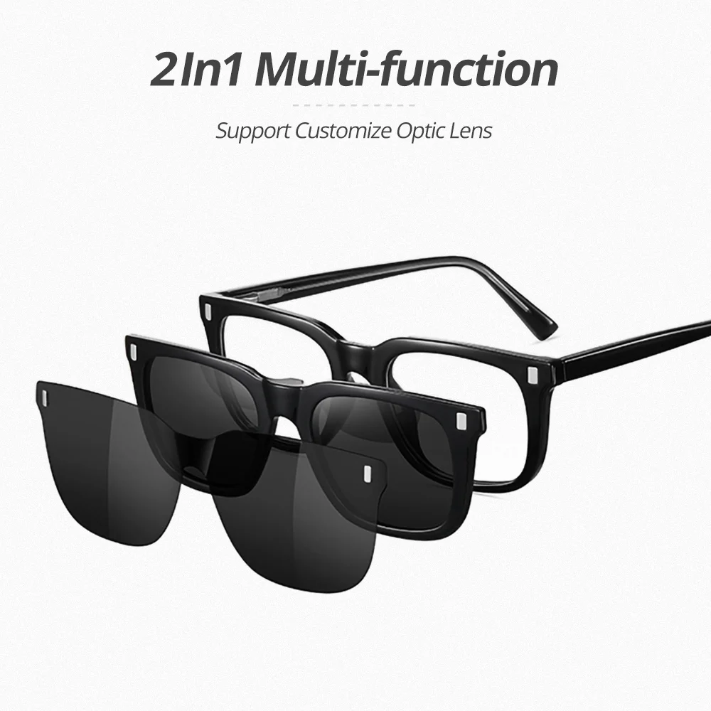 High Quality 2 Clips-on Magnetic Sunglasses Male Men's Eyeglass frames TR90 Women Glasses Frames 2025 Outdoor Polarized Eyepiece