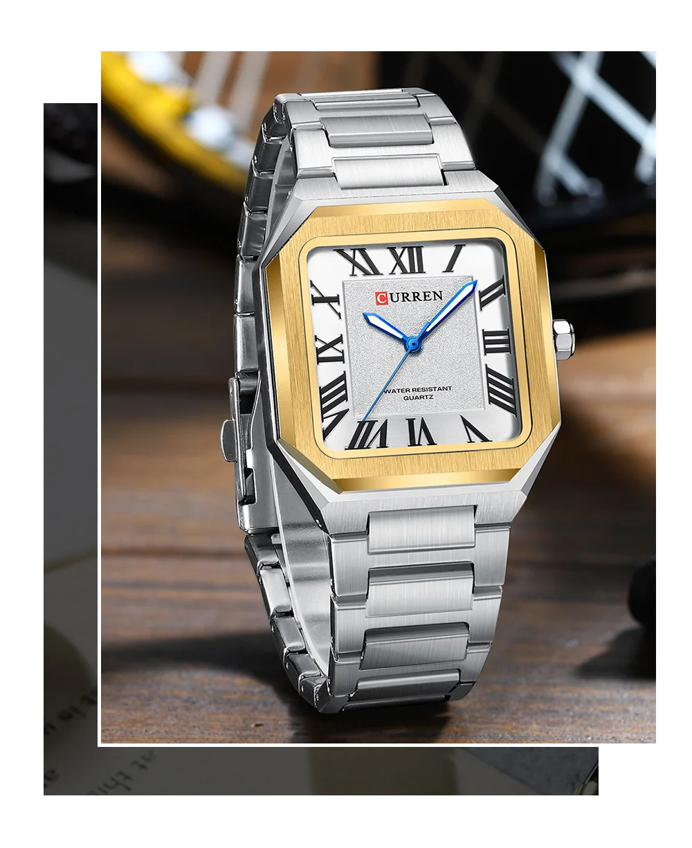 CURREN Minimalistische Eleganz Herren-Quarzuhr Quadratisches Zifferblatt mit Leuchtzeigern Edelstahlarmband Moderne Klassische Armbanduhr – Detail 13