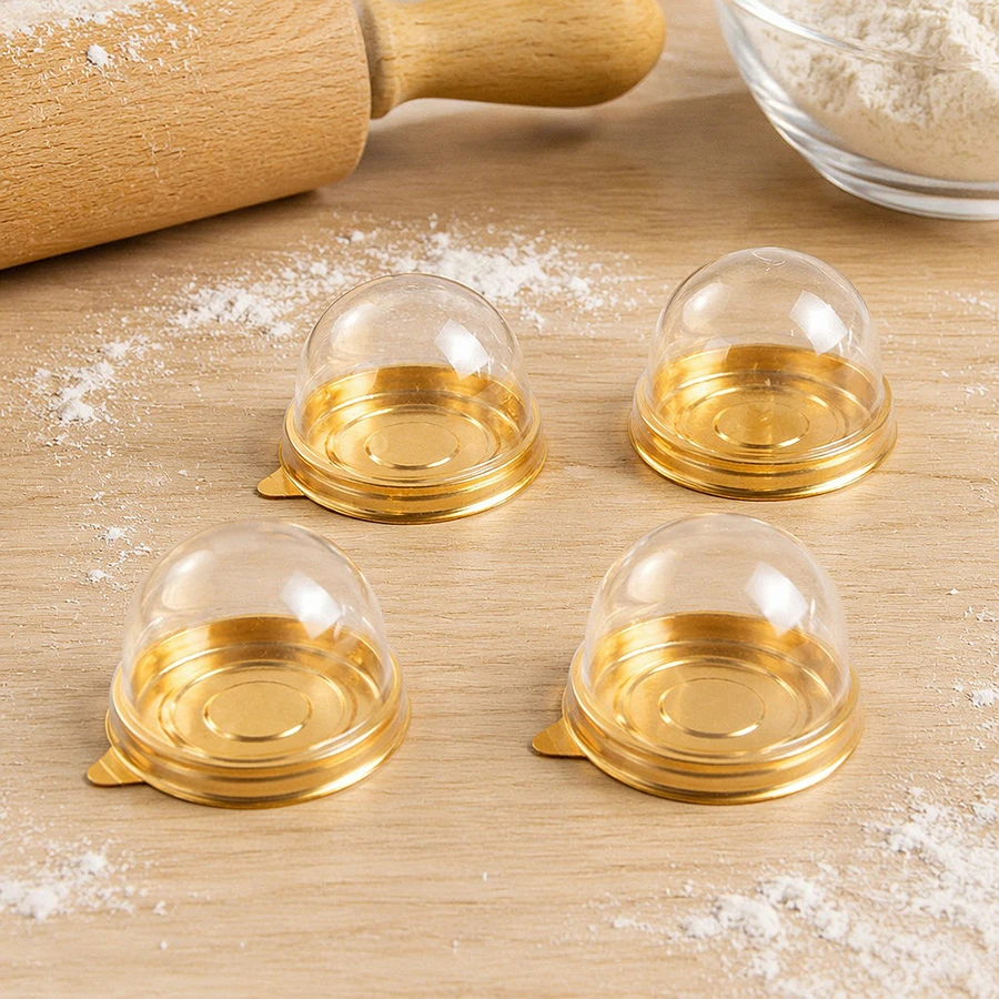 10/50pcs Plastic Containers with Clear Lid, Black Gold Yellow, for Mooncake Egg Yolk Crisp Pastry Storage