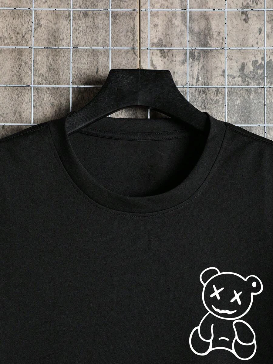 Bear  print  Short  Sleeve   T-Shirt  2024  Summer  New  Hot  Selling  White  Men s  Casual  T-Shirt  Short  Sleeve  shirt