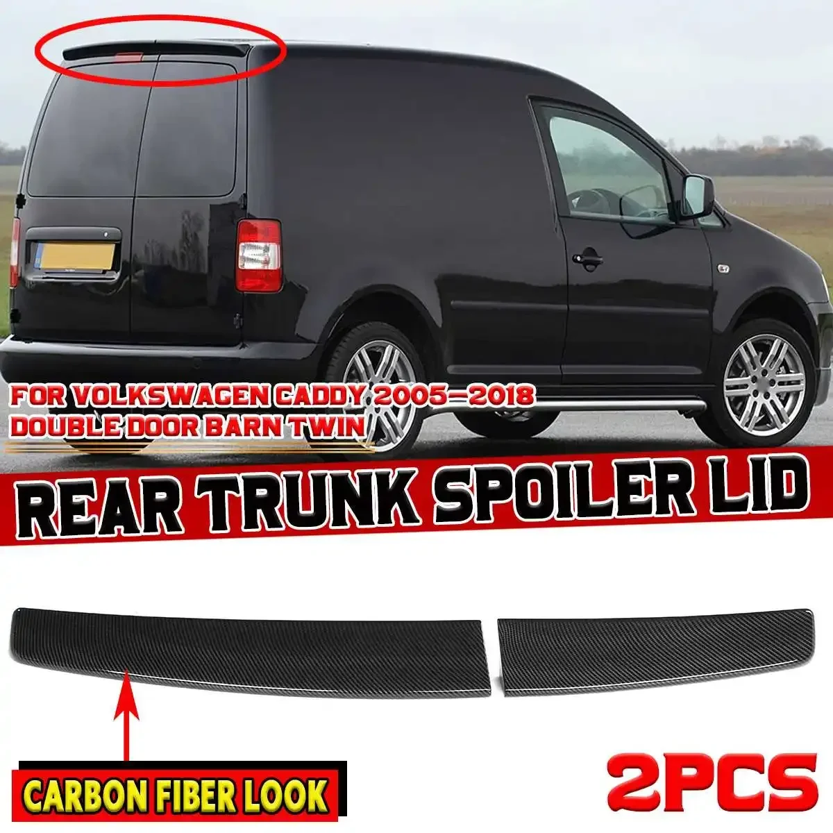 2x Sportline Style Car Rear Trunk Spoiler Lip For Volkswagen For VW Caddy 2005-2018 Double Door Barn Twin Rear Wing Lip Spoiler