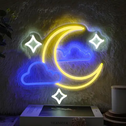 Moon Cloud Star LED Neon Sign USB Wall Hanging Neon Light Aesthetic Room Decor Lamp For Bedroom Dorm Bar Party Birthday Gift
