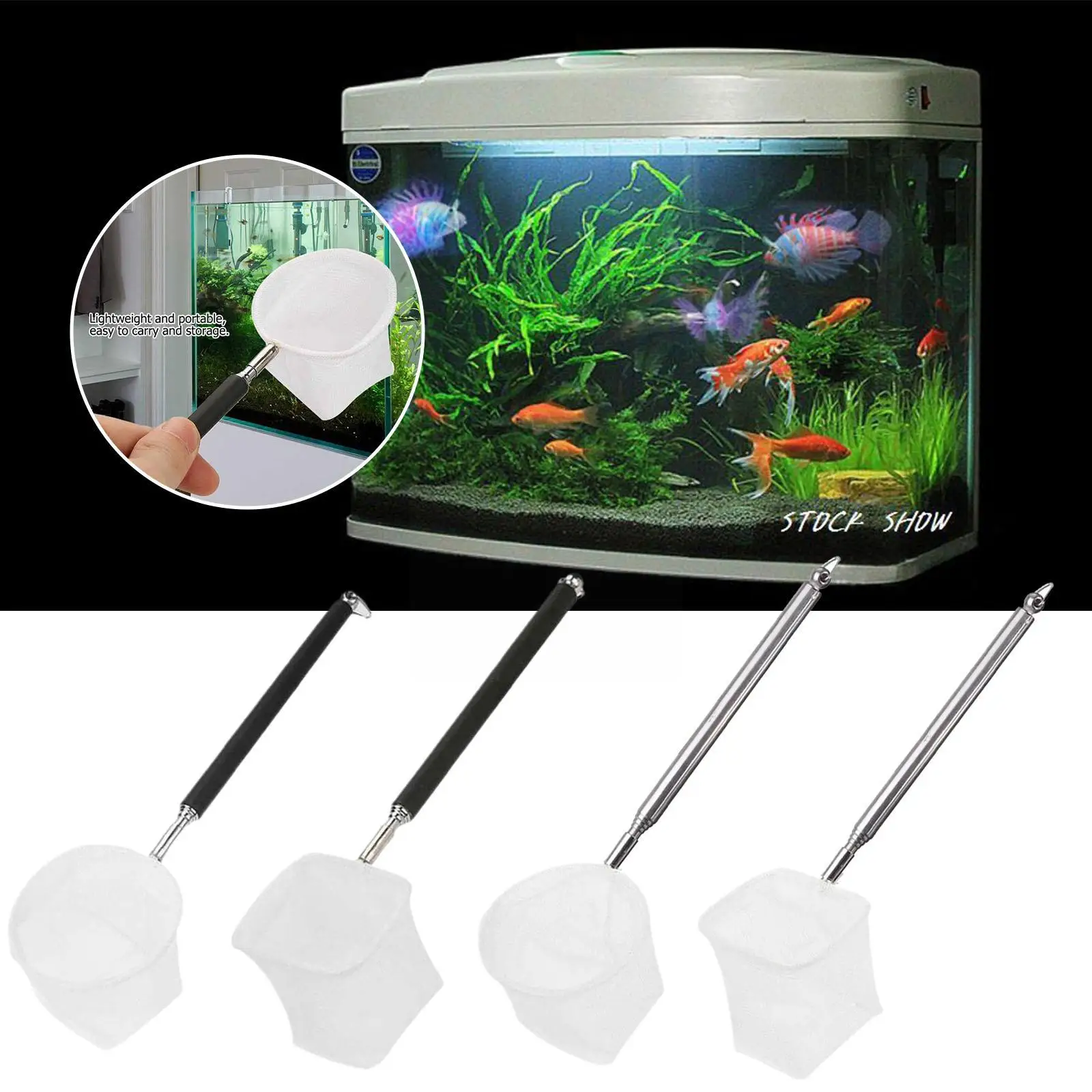 Mini Adjustable Fish Tank Catch Net Stainless Steel Square Round Scoop Scoop Fish Catching Nets Shrimp Accessory Pocket Shr X7Q9