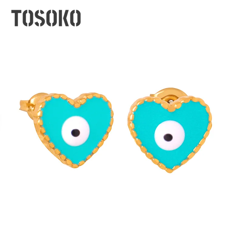 TOSOKO Fashionable And Quirky One Eyed Big Eyed Titanium Steel Gold-Plated Oil Drop Earrings BSF1212