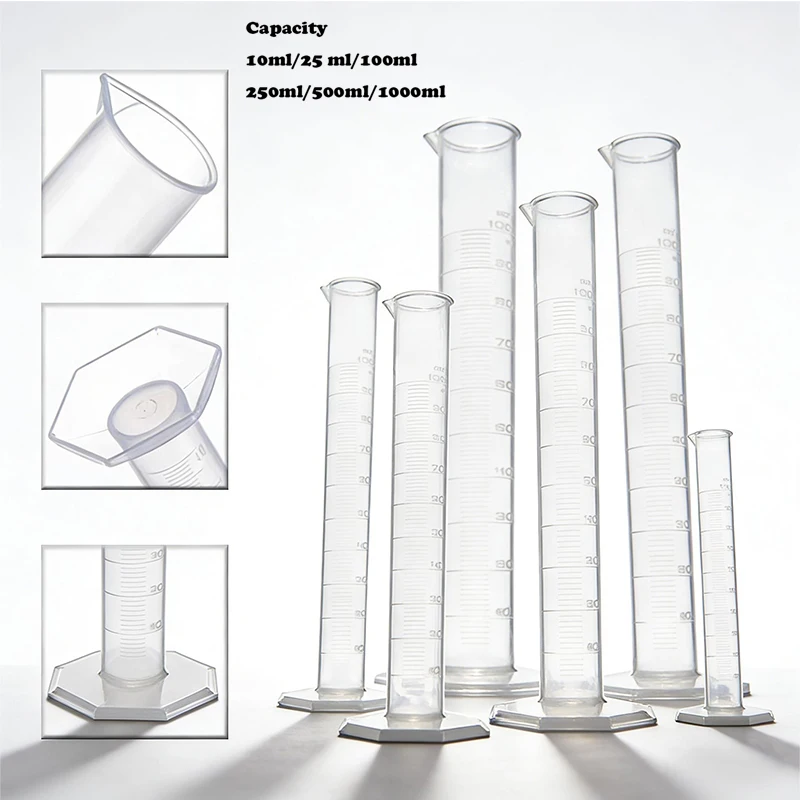 1/2/3pcs 10/25/50/100/250/500/1000ml Plastic Measuring Cylinder Lab Graduated Cylinder Chemistry Lab Standard Measurement Cup