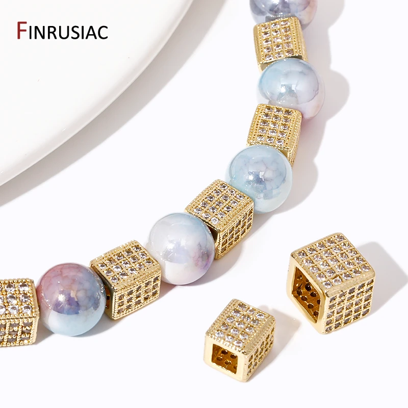 Großhandel mit 18 Karat vergoldeten Messing-Abstandsperlen mit großem Loch, Zirkon-Trenner-Perlen für Armbänder, DIY-Schmuckherstellungszubehör – Detail 27