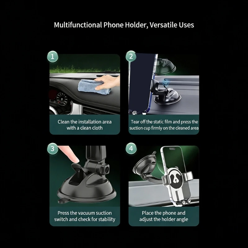 SZ Universal Car Phone Stand with Panda Look Not Slip Silicone Grip & Flexible Goosenecks Suitable for All Smartphones