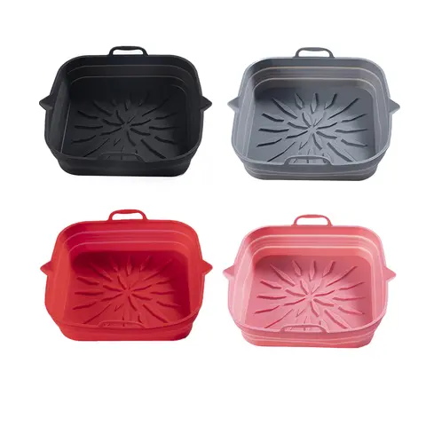 Freidoras de aire de silicona, bandeja para horno, forma cuadrada, plegable, cesta para pollo frito, estera, suministros de cocina resistentes a altas temperaturas