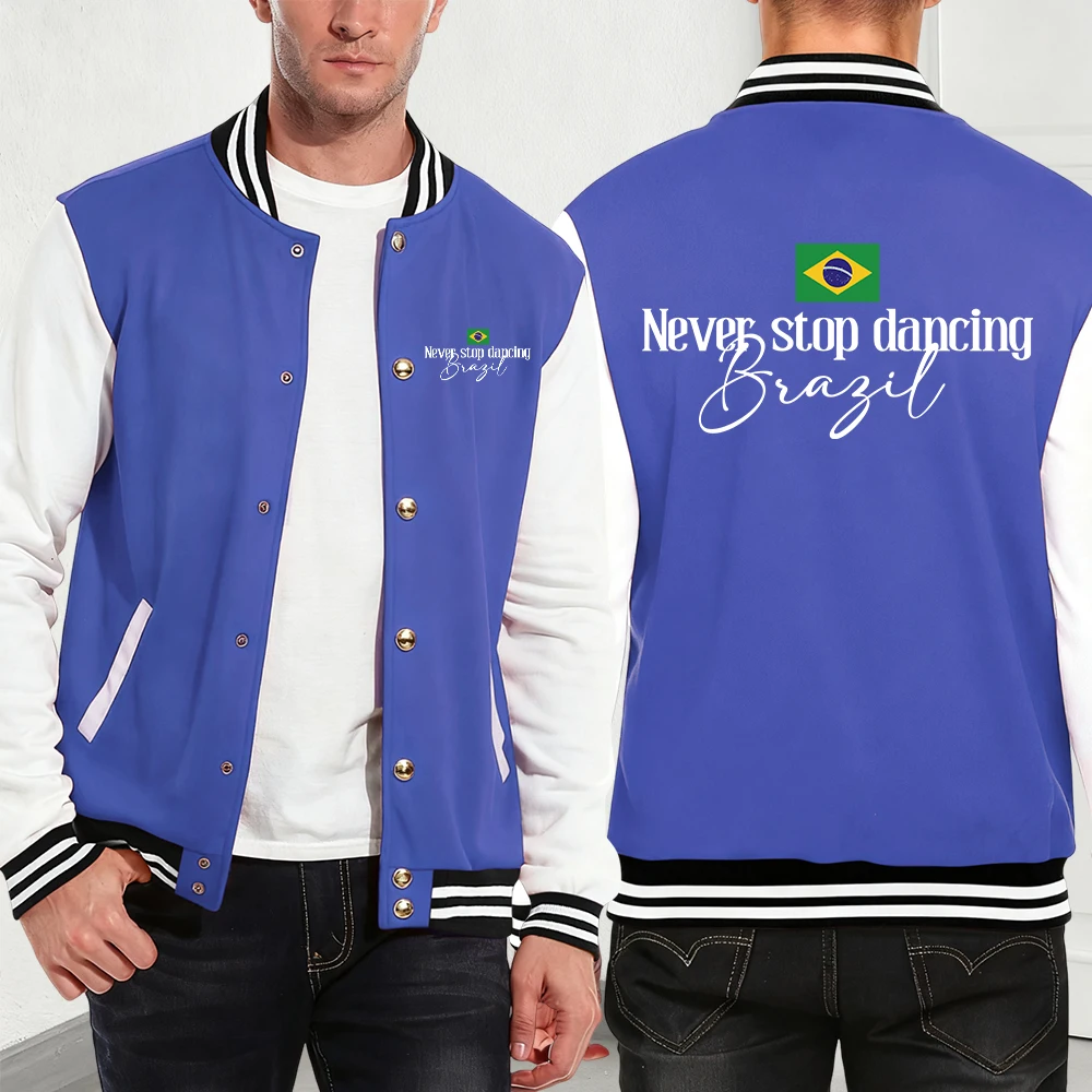 

Never Stop Danceing Brazil Prints Men'S Jackets Cotton Basics Pocket Baseball Jersey Winter Fleece Warm Coats Sporty Men Clothes