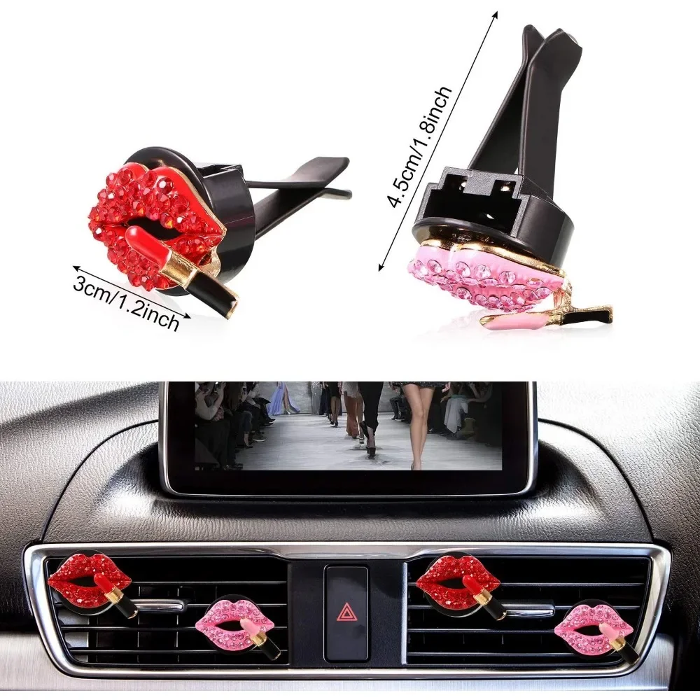 Car Air Outlet Aromatherapy Clip Perfume Clip Diamond Red Lips Clips Perfume Air Freshener Clip Auto Interior Accessories