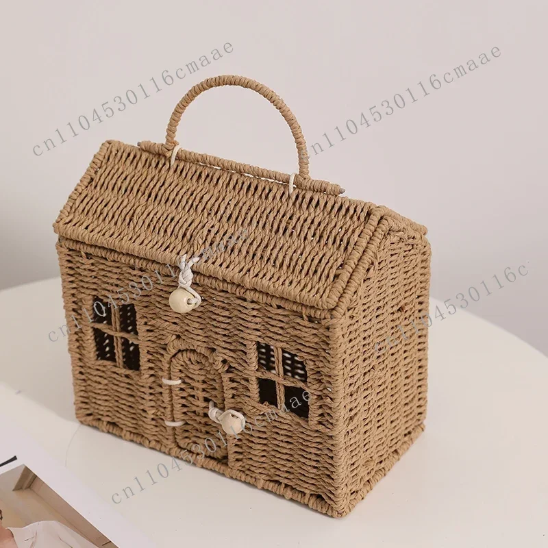 

NEW Cartoon Small House Hand-held Straw Bag New Niche Design Hut Hand-held Woven Bag To Go Out To Store The Basket
