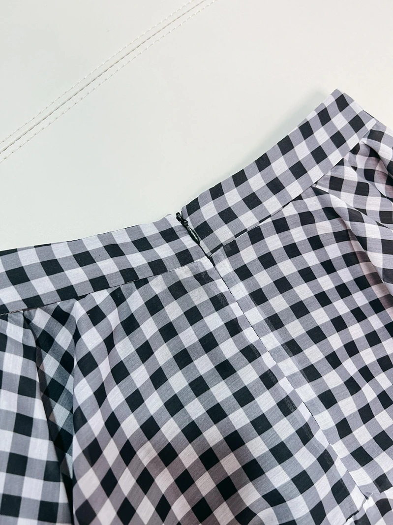 Klassischer bla-weiß karierter A-Linien-Rock mit hoher Taille, Ele Agel JK School Sle Knot Polyesterfaser, lässig