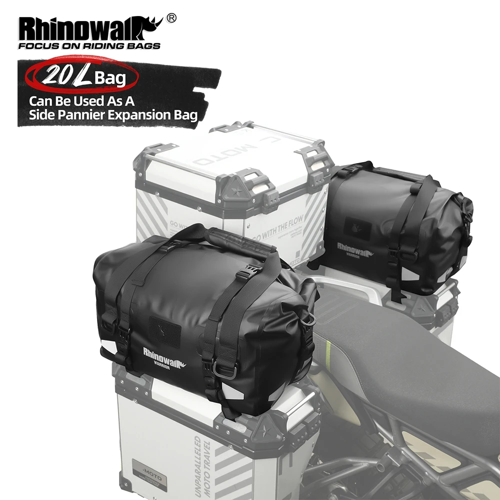 Rhinowalk Motorcycle Duffle Tail Bag 20L Waterproof Side Pannier Expansion Bag Back Seat Bag Motorbike Luggage Storage Backpack