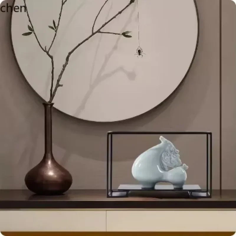 DSA New Chinese Style Ornament High-end Zen Ceramic Celadon Horse Leader Boss Office Desktop Decoration Tea Room Display