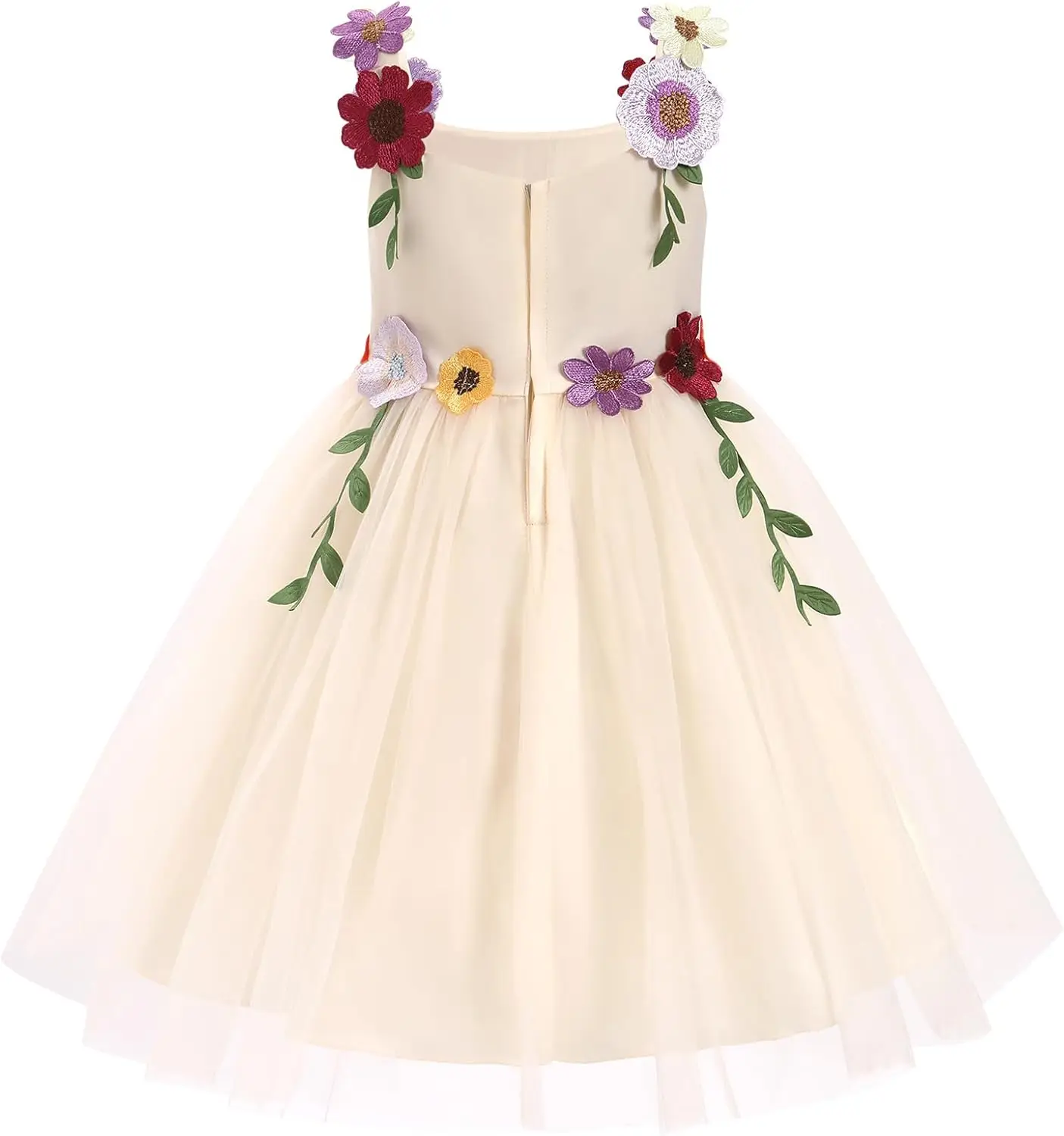 フラワーガールドレス 幼児 フォーマル ページェント 誕生日パーティー スパゲッティストラップ 3Dフラワー刺繍 チュールチュチュドレス