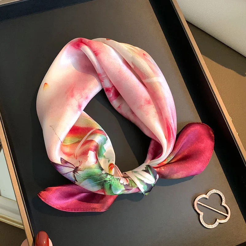 

100% Real Silk Scarf Casual Hairband Female Scarf Hijab Foulards Femme Small Handkerchief Neckerchief Travel Wraps