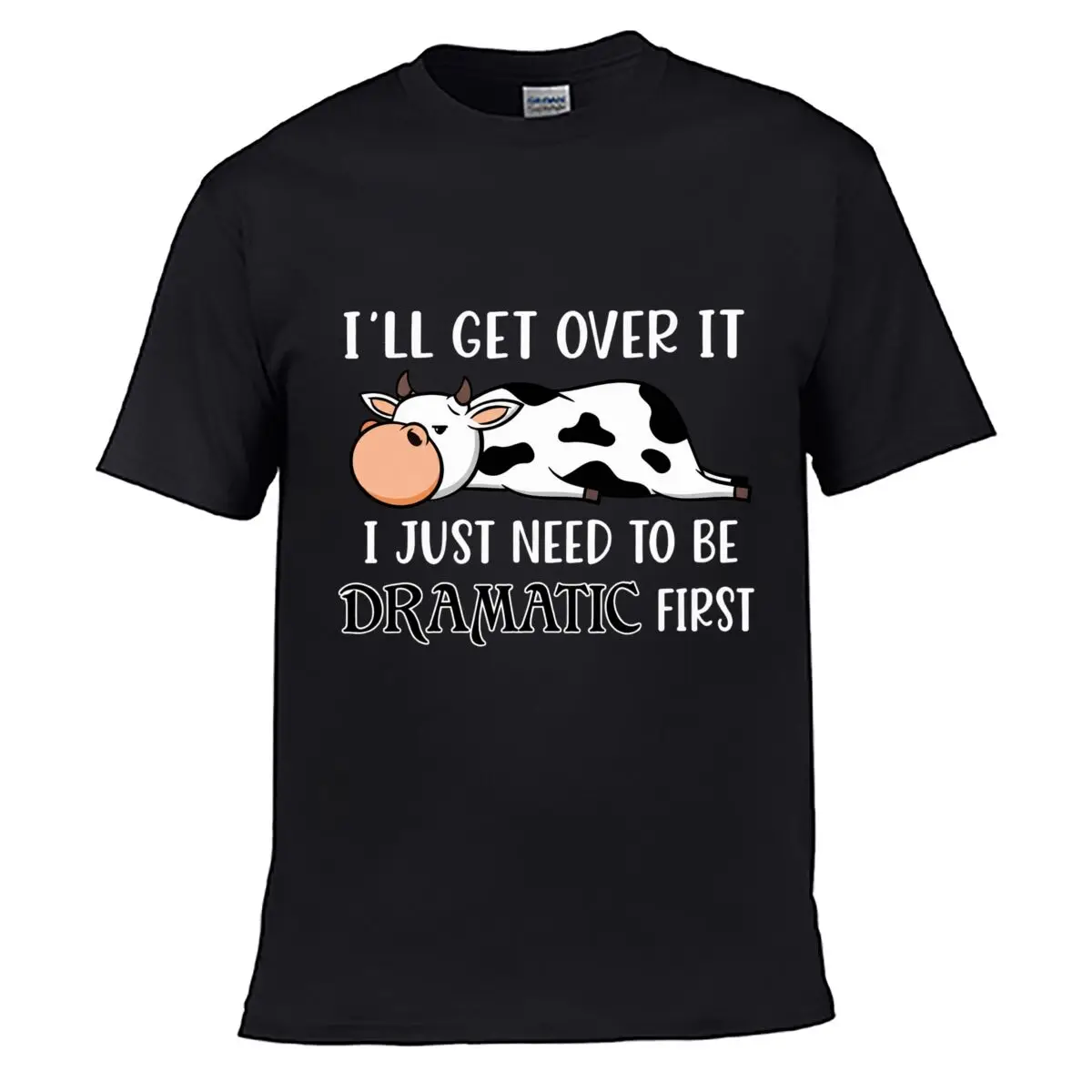 Cow Ill Get Over It I Just Need To Be Dramatic First Solid Washed Vintage Tee Distressed Loose