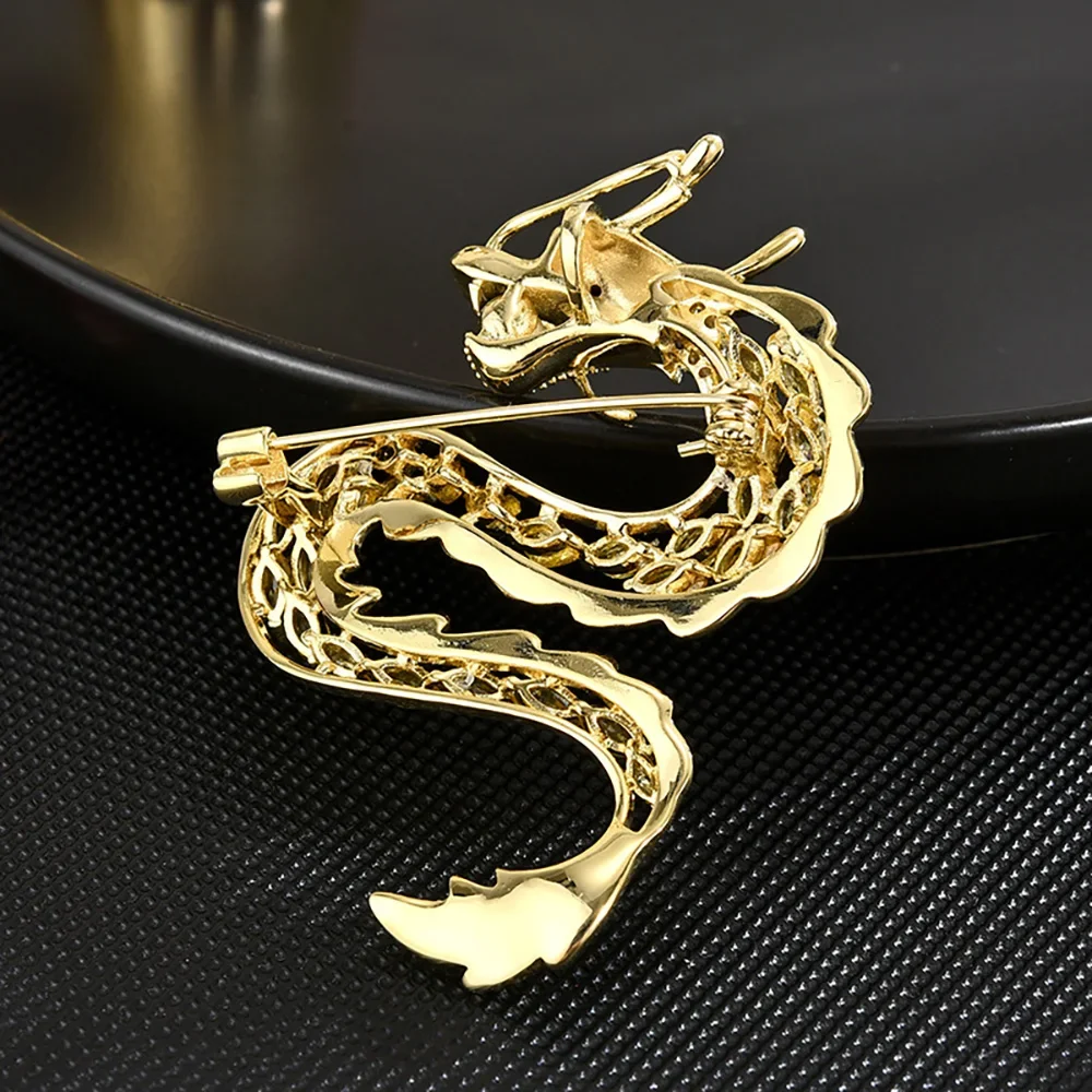 

Luxury Dragon Brooches for Women fashion Zircon Inlaid Pins Hollow Out Design Jewelry Personalized High Quality accessories Gift