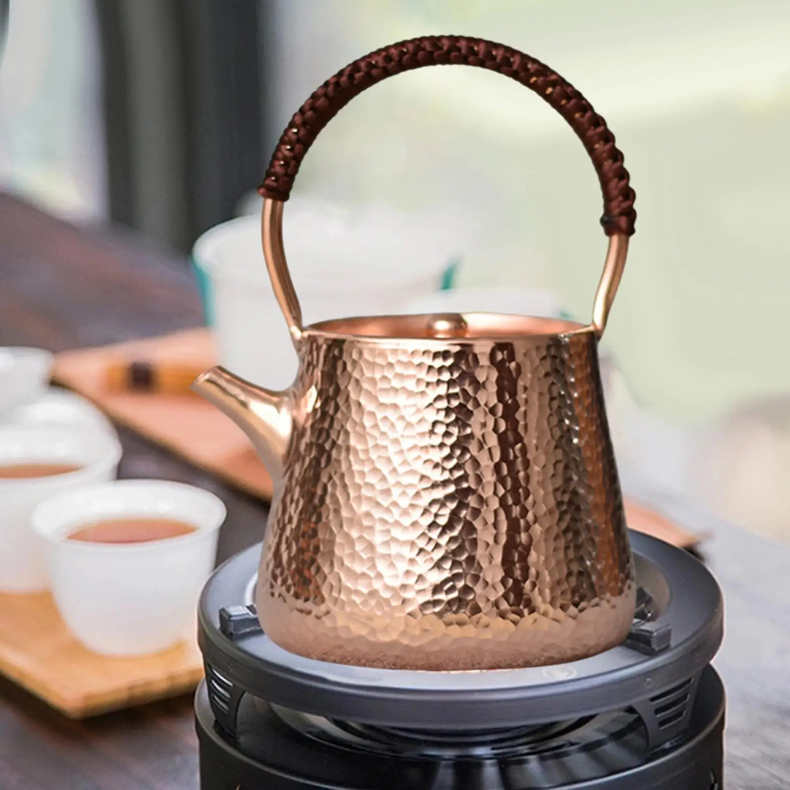 450ml Copper Kettle Stovetop Teapot Tea Set Accessory Versatile Comfortable Grip for Tea Enthusiast 3.9x6.7inch Thick Hammered