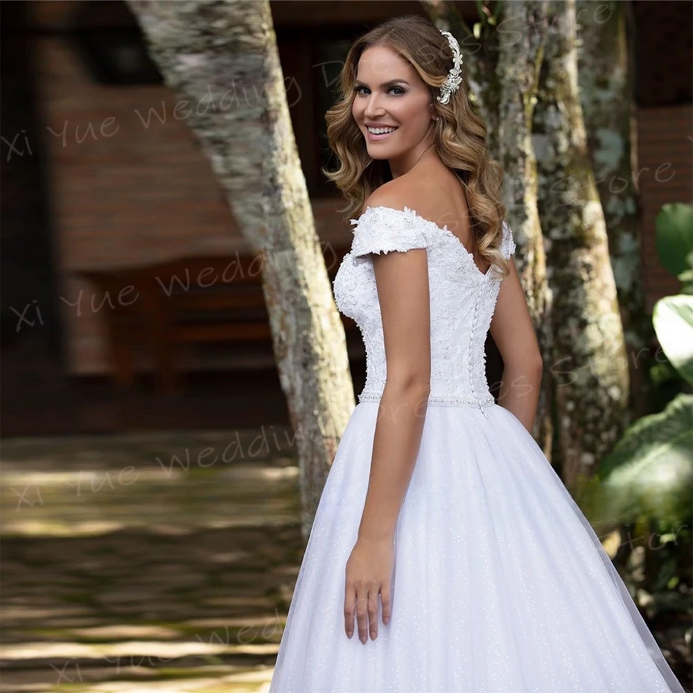 Vestidos De Casamento De Linha Para Mulheres, Apliques Sexy Exquisitos, Vestidos De Noiva De Renda, Fora Do Ombro, Decote V, Vestidos Luxuosos