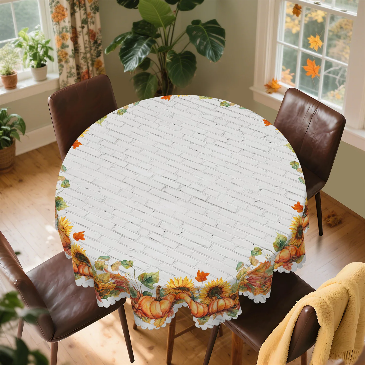 Wall tile texture - Sunflower, pumpkin leaves - Autumn tablecloth - 1 pack - Suitable for Thanksgiving kitchenxzj