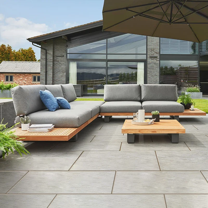 Gartenmöbel Rattan-Sofagarnitur Kunststoff Polyethylen Rattan modernes Hotel im Freien grau wasserdicht Party-Aluminiumsitz