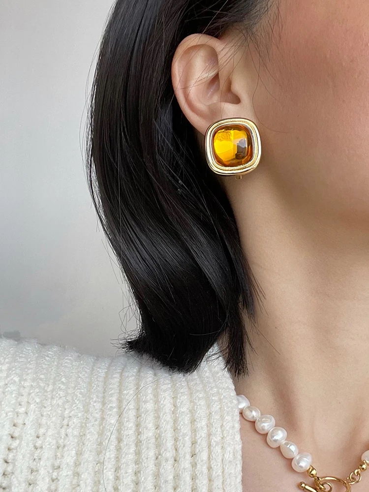 

Женские серьги из латуни, с золотом 18 карат, в винтажном стиле, с разноцветными кристаллами, ювелирные украшения для вечевечерние, Подиумные, корейские, японские