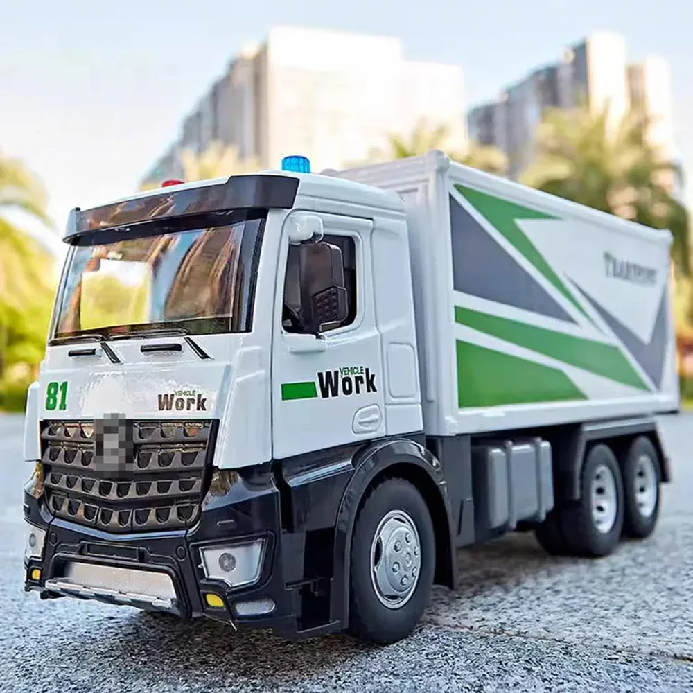 

1:18 Container Truck Alloy Heavy Truck Sanitation Vehicle Toy Models Container Model Self Dumping Transport Sound Light Boy Gift