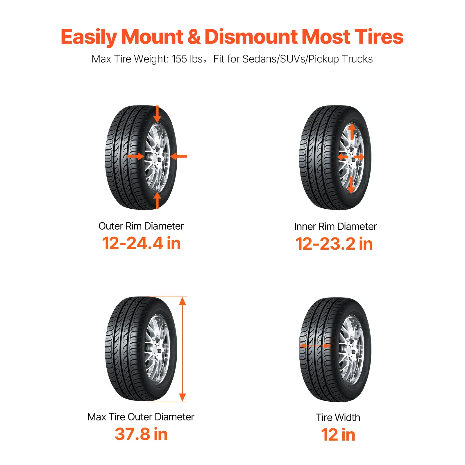 SucceBuy Cambiador de neumáticos eléctrico, intercambiador de neumáticos, balanceador de neumáticos con motor de 1,5 HP y modo de calibración automática, apto para sedán/SUV/recogida