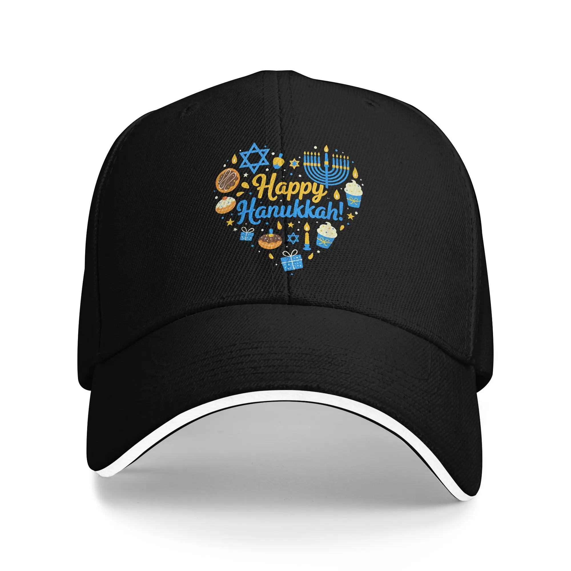 Happy Hanukkah Baseball Caps Fashion Menorah Candle Sandwich Hat Unisex Style Adjustable Sun Hat Workouts