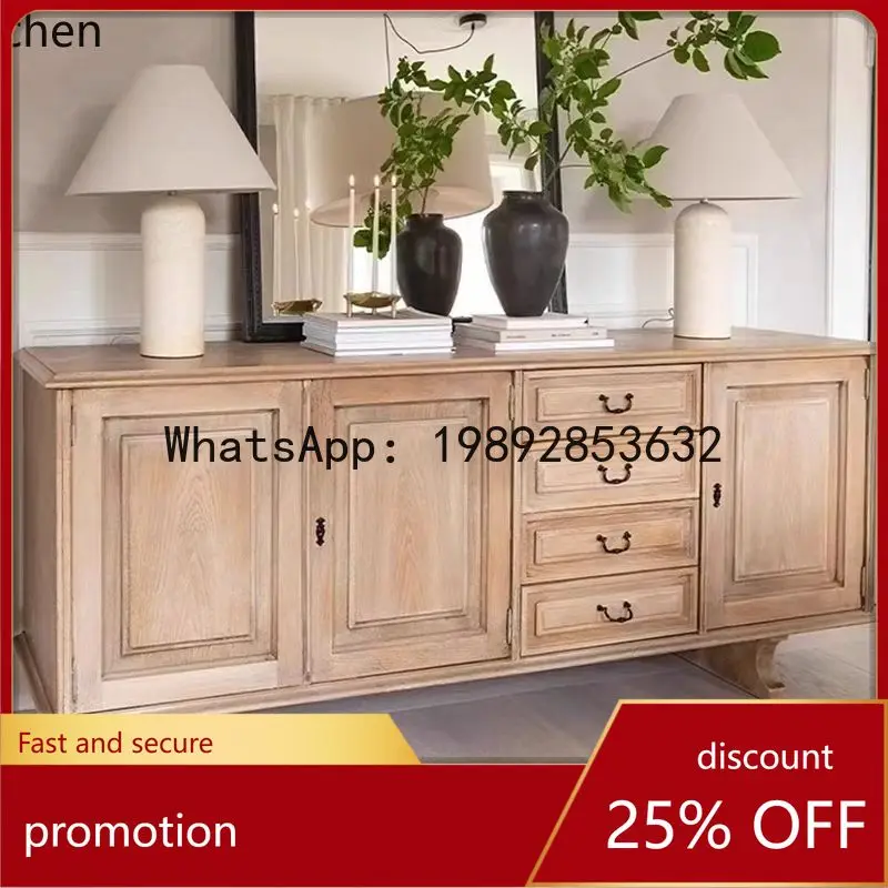 

YFY French Retro Solid Wood Sideboard American Country Vintage Storage Cabinet Small Apartment Living Room TV Cabinet