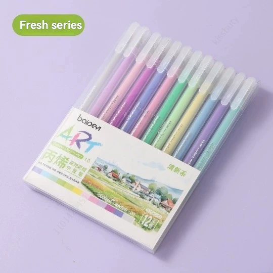 12 Teile/satz Acryl Aquarell Gel Stift Große Kapazität Highlighter Feine Spitze 1,0mm Für DIY Schwarz Karton Zeichnung Markierung Kritzeln – Detail 11