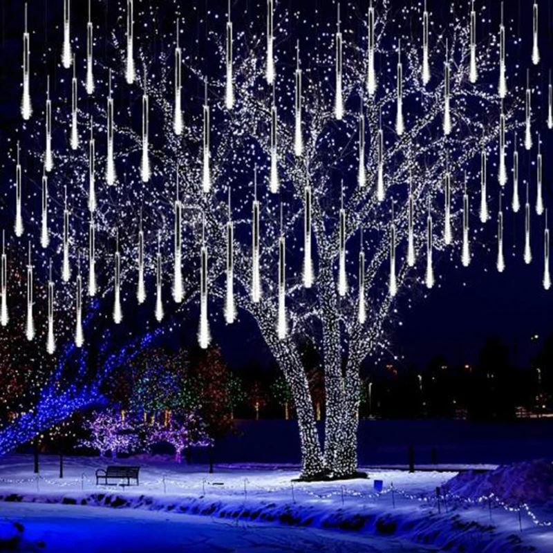 Guirnalda de luces Led de lluvia de meteoritos, 8 tubos, guirnaldas de calle, árbol de Navidad