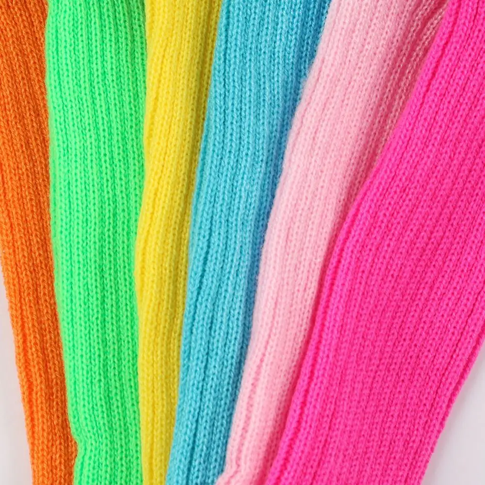 Impreza Sportowa Joga Lata 80. Lata 90. Ocieplacze na nogi Y2K Kostium na Halloween Neonowe prążkowane nakładki na nogi Harajuku Ciepły pluszowy kołnierz Dzianinowe długie skarpety