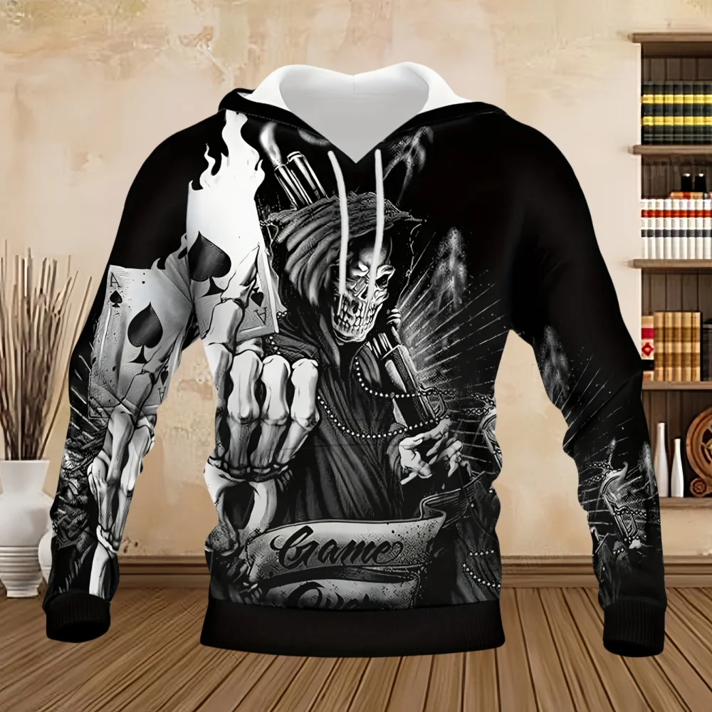 Męskie bluzy z kapturem Halloween Horror bluza z czaszką męska dorywczo z długim rękawem obszerna bluza z kapturem jesień hiphopowy sweter odzież męska