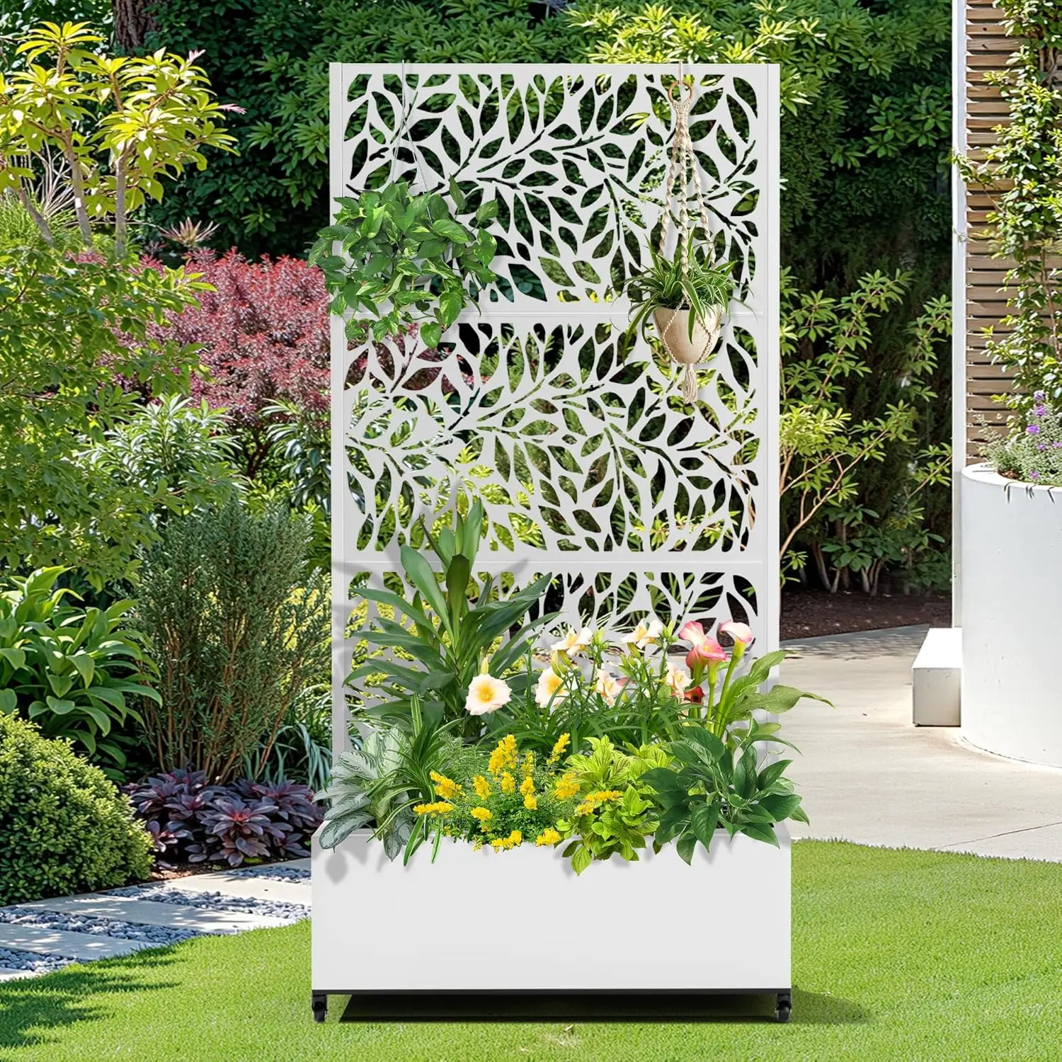 

Metal Raised Garden Bed with Wheels and Trellis,73"x35"x16" Planter Box for Climbing Plants, Vegetables & Vines, Features Privac