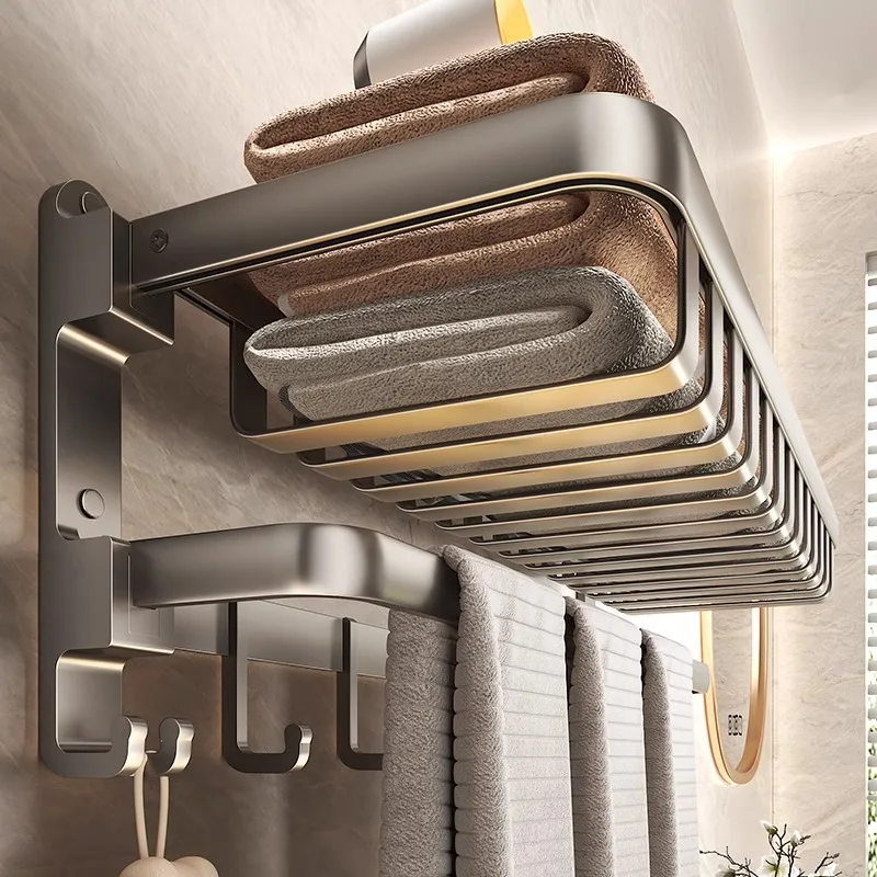 

Gun Gray Towel Rack Space Aluminum Non-punching Toilet Bathroom Rack Toilet Towel Rack Wall Mounted