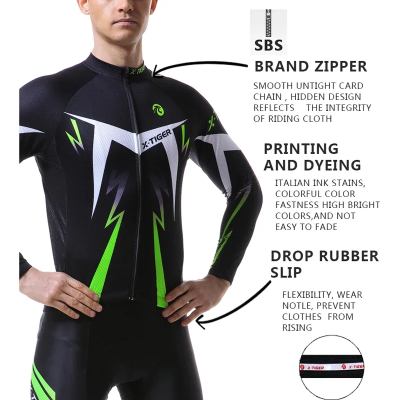 X-Tiger Warm Pro Winter Thermal Fleece Cycling Jersey Uniform Ropa Ciclismo Mtb Long Sleeve Men Bike Wear Clothing Maillot