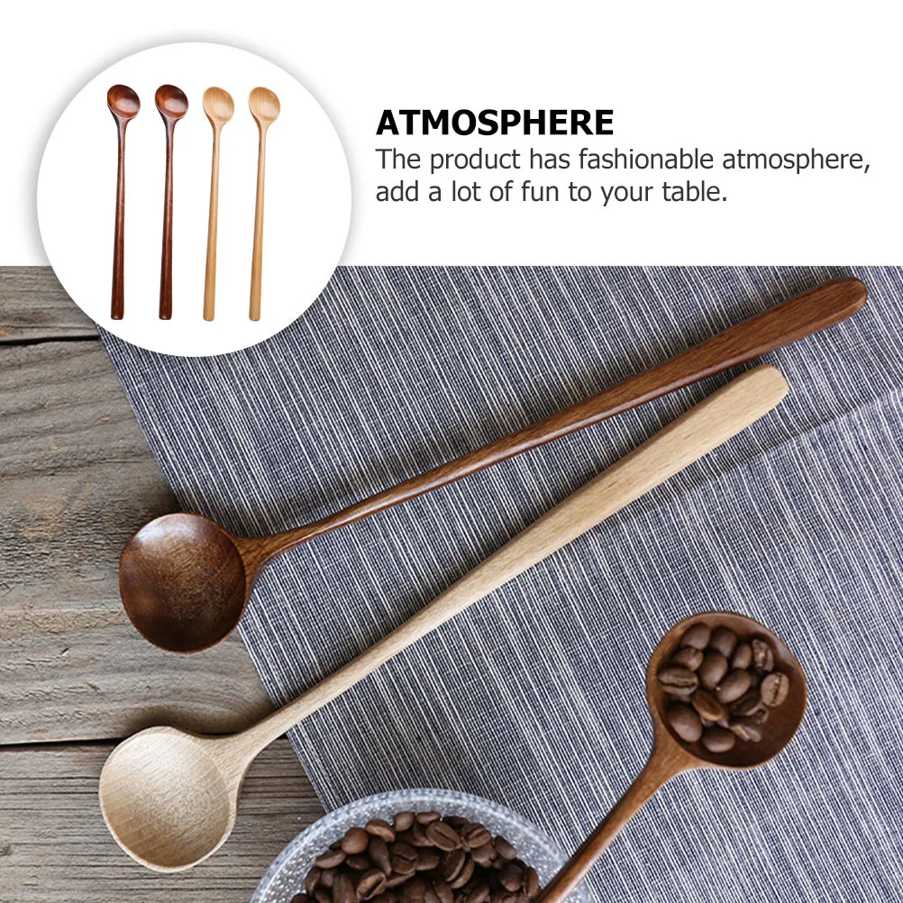 

4pcs Long Japanese Style Soup Mixing For Wooden Spoons Honey Mug Food Kitchen Honey Mug Mixing Spoons Utensils