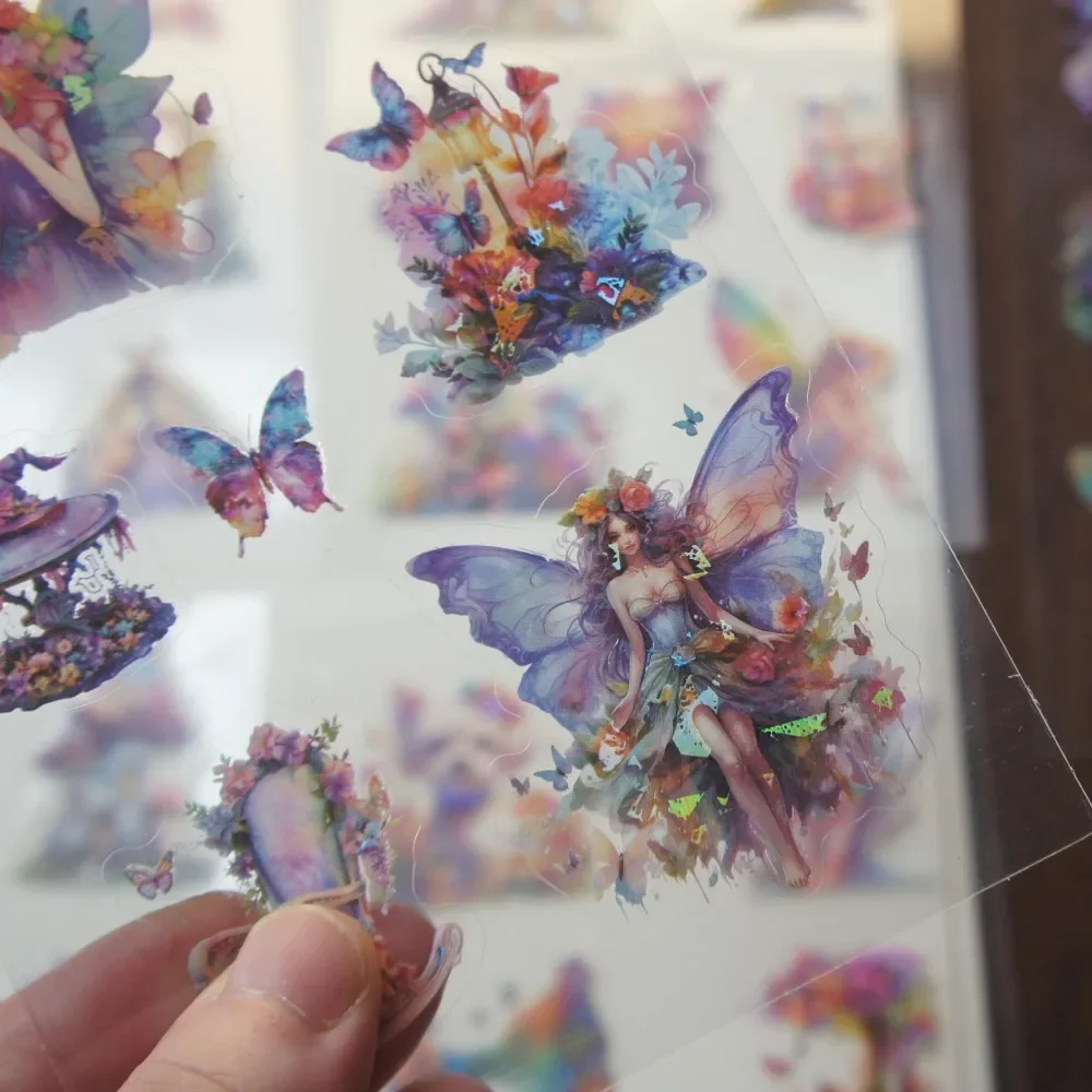 

6 Sheets Winged Elf in The Garden PVC Sticker Gift Tag Gift Decoration Scrapbooking Background DIY Sticker