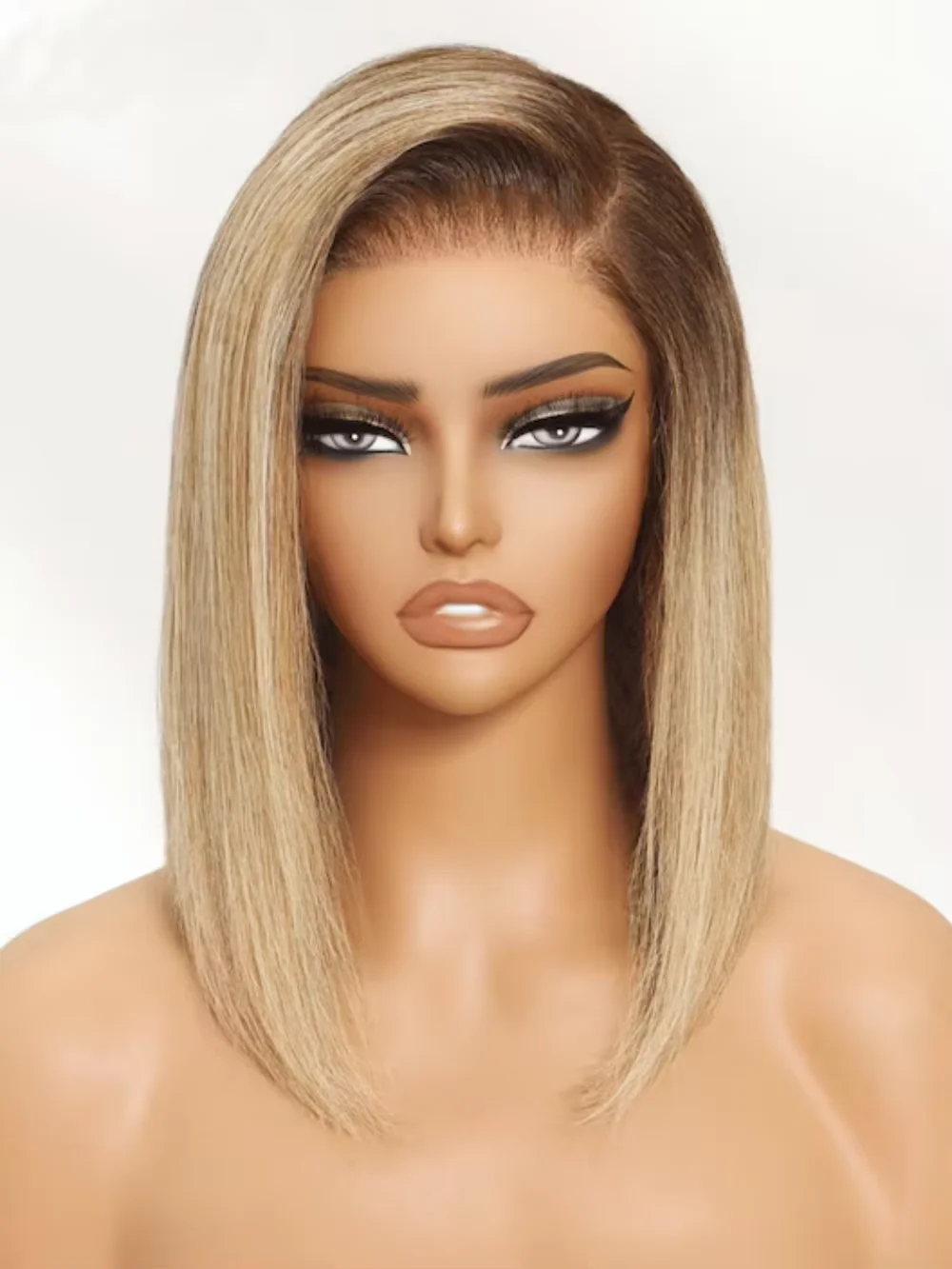 

Ombre Blonde Lace Front Human Hair Wigs Straight 180 Density Lace Closure Colored Wig With Dark Roots Short Bob Wig For Woman
