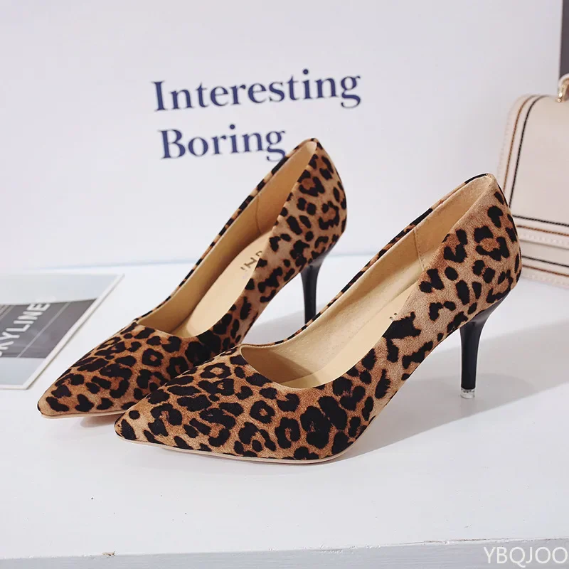 Große Größe, sexy, elegant, modisch, luxuriöse Damen-High Heels mit Leopardenmuster, dünner Absatz, spitz zulaufend, aus Wildleder, Designer-High Heels, Zapatos.