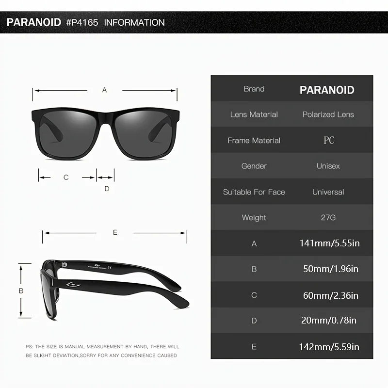 PARANOID Polarized UV400 Protection Sunglasses For Men And Women 8 Colors Model 4165