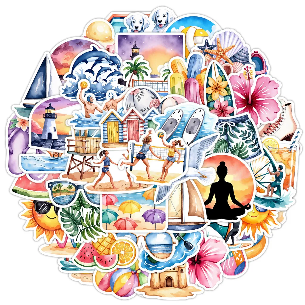 50PCS Summer Sports Graffiti Stickers - Fresh Beach Style, DIY Decor for Luggage & Stationery RecordingYourLife Store