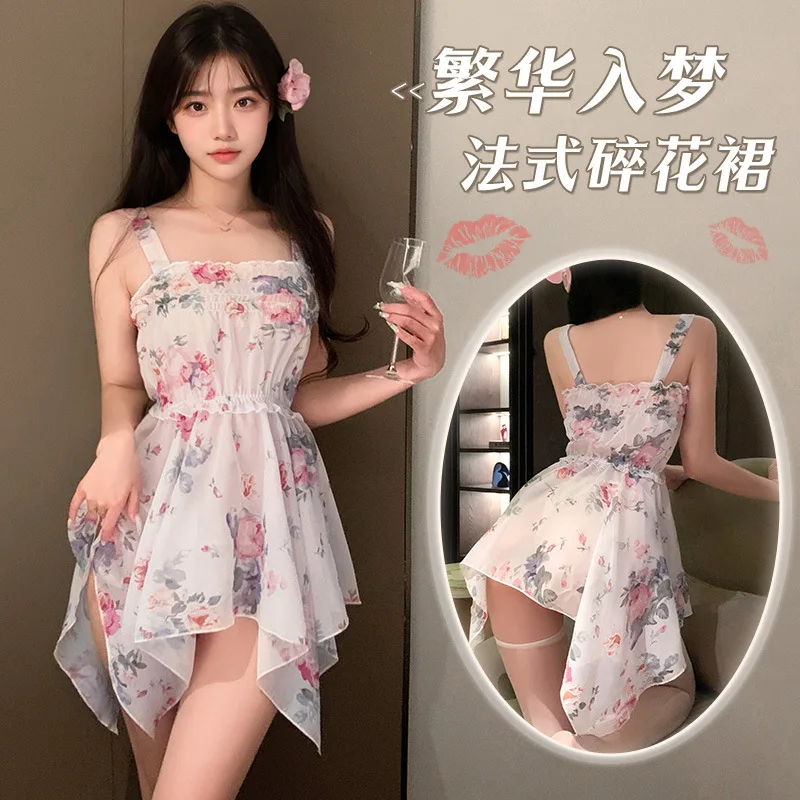 

Lolita Sexy Lingerie Floral Dress Lace Temptation Sleeping Dress Women Sling Exotic Apparel Dress Nightgown Girlfriend uniform