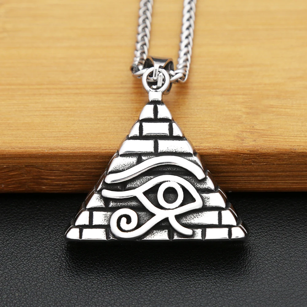 Vintage Stainless Steel Eye Of Horus Pendant Necklace Unique Fashion Egyptian Pyramid Necklaces For Men Amulet Jewelry Wholesale