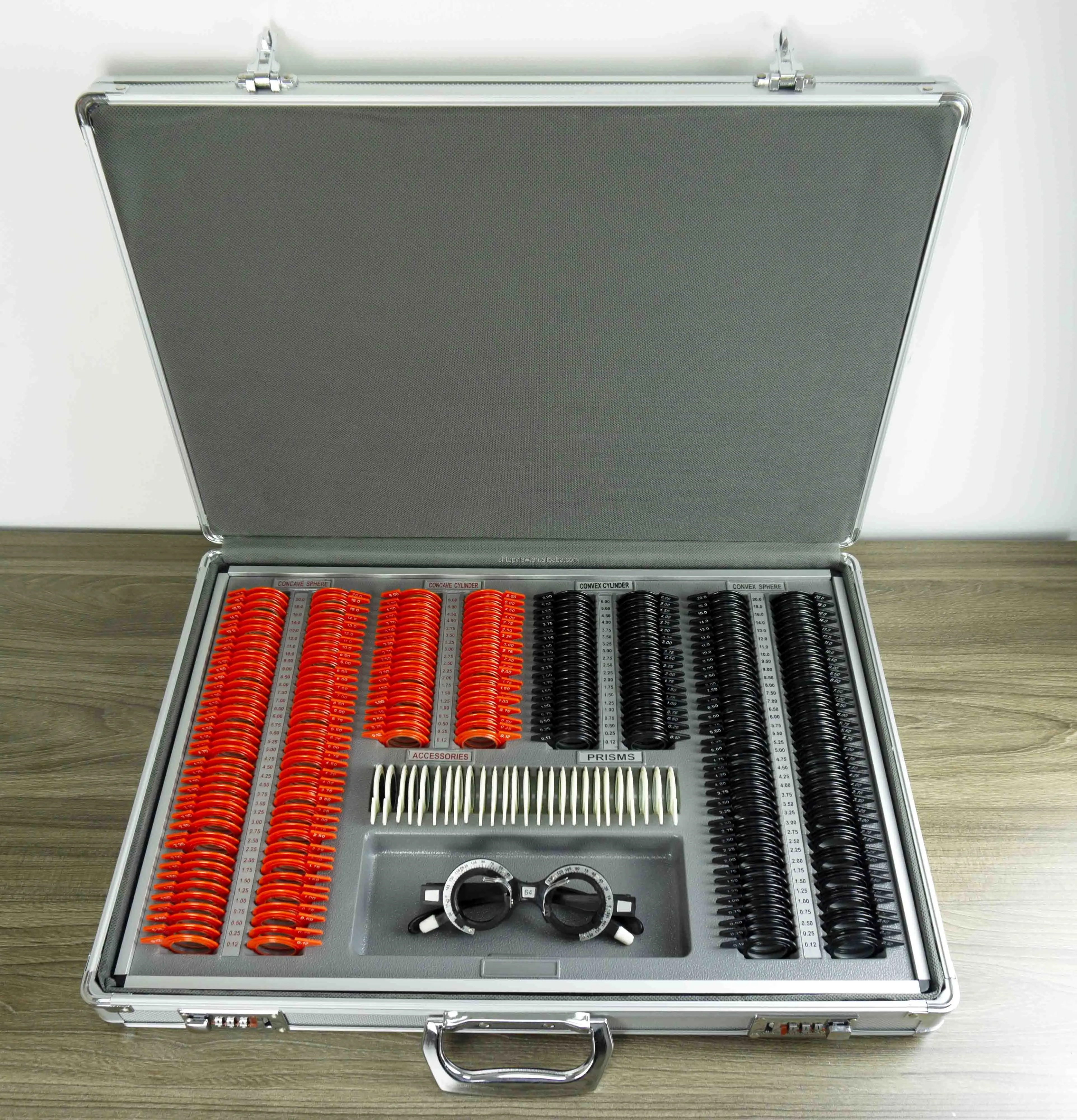 SHTOPVIEW Classical Design Aluminum/Leather Suitcase with Plastic Rim 266 pcs Trial Lens Set 266-SL