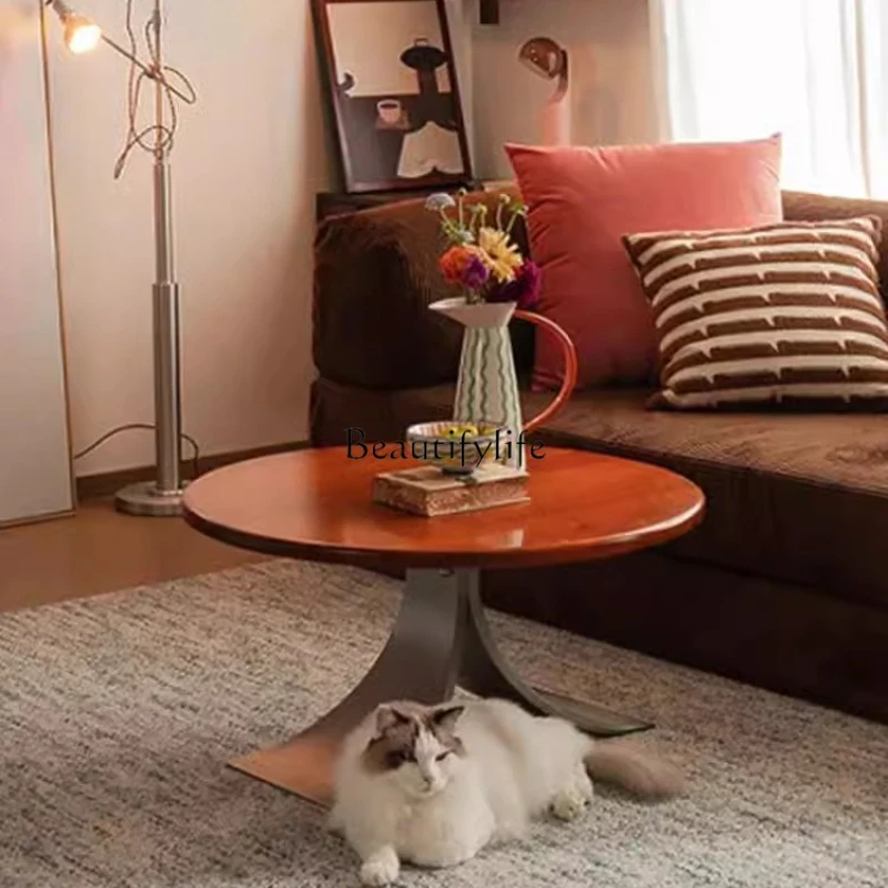 

Medium and retro light luxury sofa side coffee table bag solid wood small apartment household living room low table