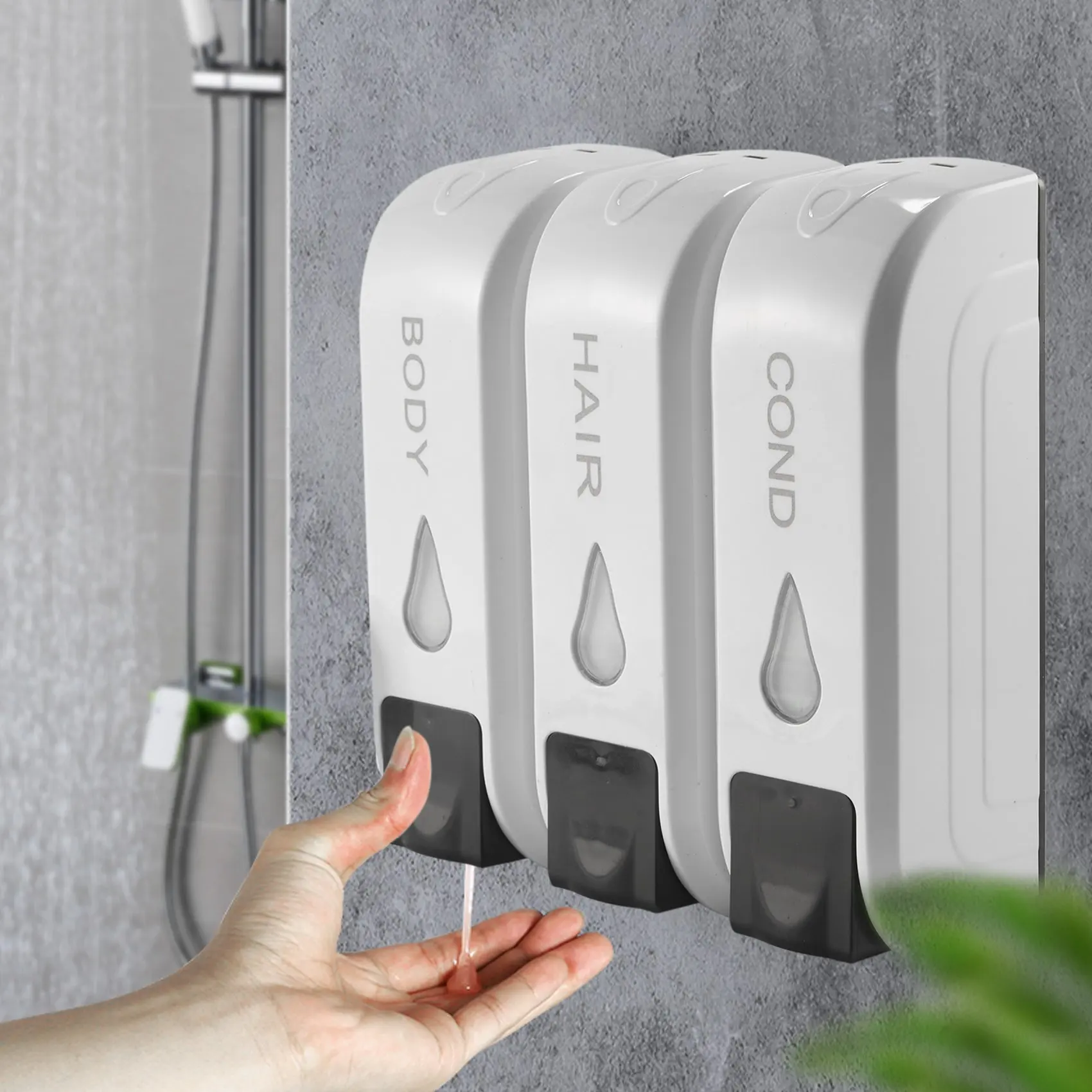 موزع صابون الاستحمام الثلاثي من ONGE، موزع شامبو الصابون السائل المثبت على الحائط، غسول للحمام #4